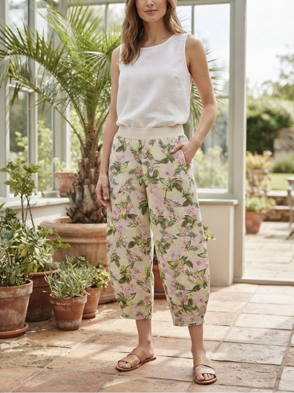 J.Jill Love Linen Flax Orchid Barrel Cropped Pants Petite L